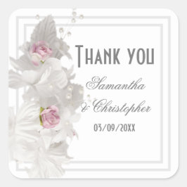 Weiße Blumenzwiebelhochzeit danke Quadratischer Aufkleber