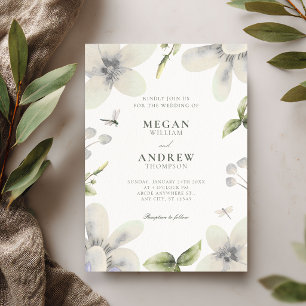 Weiße blumige Blüten elegante Hochzeit Einladung