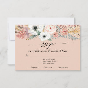 Weiße Blumige Boho-Pampasgras-Tropische Palme RSVP Karte