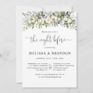 Weiße Blumige Hochzeit am Vorabend Einladung