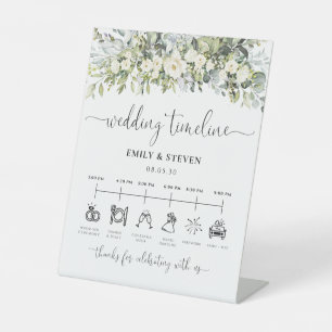 Weiße Blumige Hochzeits-Zeitplan-Tafel Sockelschild