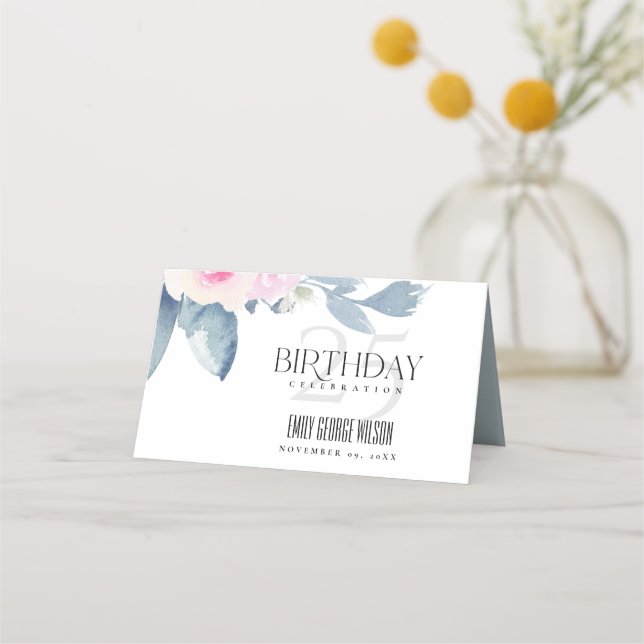 WEISSE BLUSH BLUE BLUE FLORAL 25 JEDES ALTER GEBUR PLATZKARTE (Rückseite)