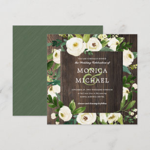 Weiße Blüte Botanische Hochzeit mit Holzflora Einladung