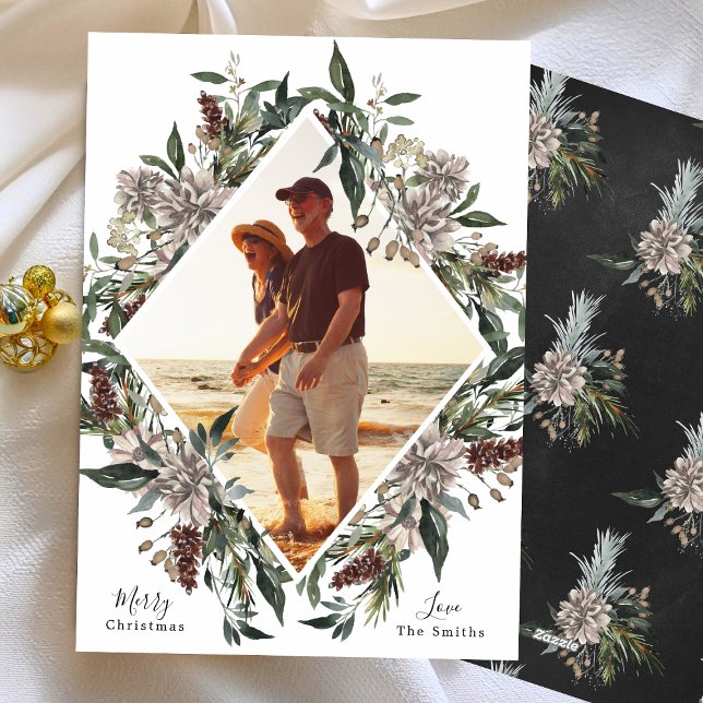 Weiße Blüte Elegantes Weihnachtsrahmen Foto Feiertagskarte (Von Creator hochgeladen)