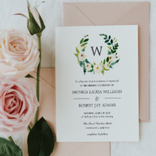 Weiße Blüte Floral Monogram Wedding Einladung