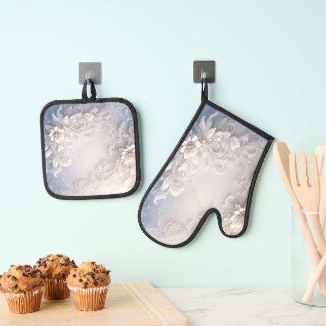 Weiße Blüte Geblüht Oven Mitt & Pot Holding Set (Insitu (Hängend))