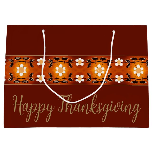 Weiße Blüte mit Braun Große Geschenktüte (Vorderseite)