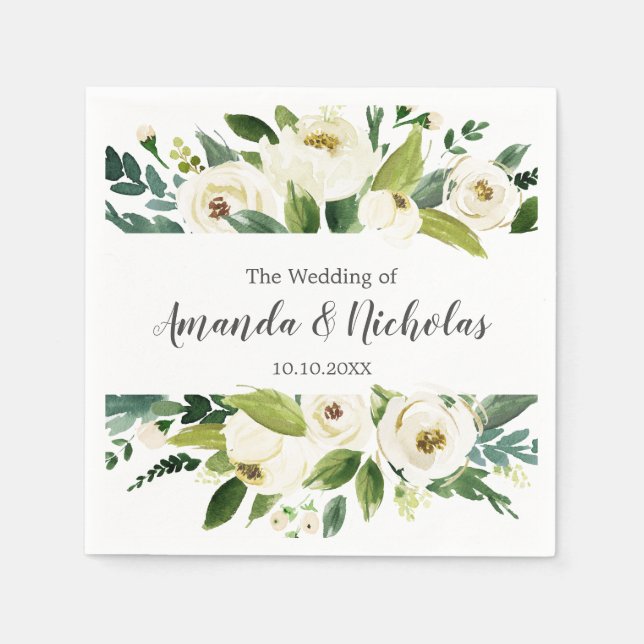 Weiße Blüte | Rustikale Hochzeit mit Grün Serviette (Vorderseite)