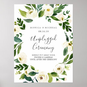Weiße Blüte Unplugged Wedding Ceremony Sign Poster