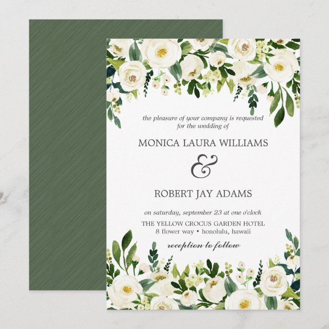 Weiße Blüte | Weiße Blume rustikale Hochzeit Einladung (Vorne/Hinten)