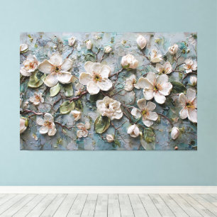 Weiße Blüten an Zweigen – Abstrakte Wandkunst Leinwanddruck
