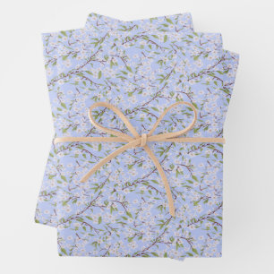 Weiße Blüten auf Blau Geschenkpapier Set