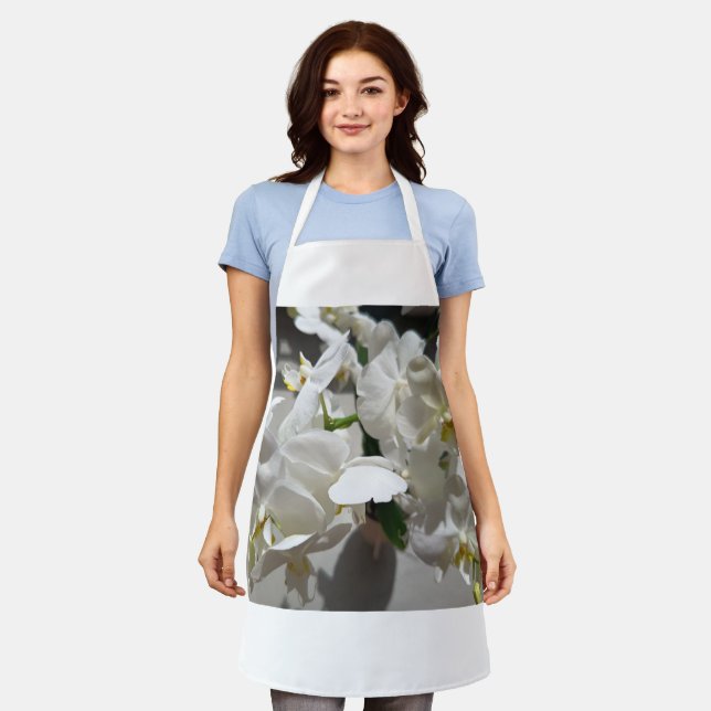 Weiße Blüten Blumen-Schürze Schürze (Getragen)