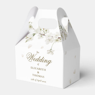 Weiße Blüten-Gold-Schrift Hochzeit Geschenkschachtel