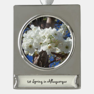 Weiße Blüten II Frühlingsblüte Baum Banner-Ornament Silber