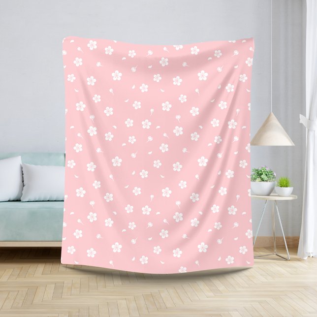 Weiße Blüten im Baby-Pink-Muster Sherpadecke (Von Creator hochgeladen)