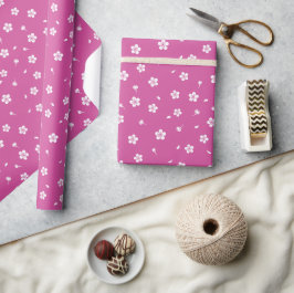 Weiße Blüten in Hot Pink Geschenkpapier