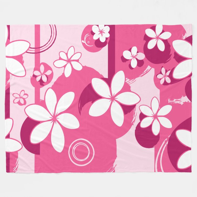 Weiße Blüten mit rosa Umrandung Fleecedecke (Vorderseite (Horizontal))