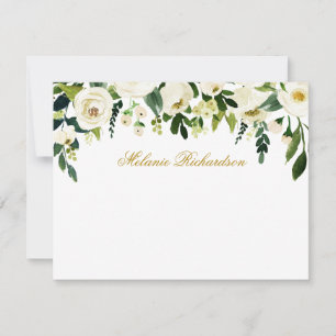 Weiße Blüten, Personalisiertes Gold, grün, grün Mitteilungskarte
