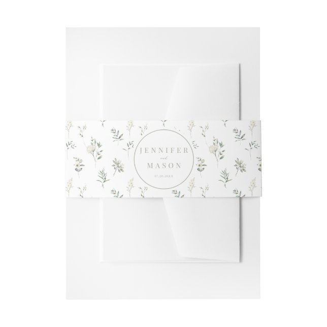 Weiße Blütenhochzeit Einladung Bauchband Einladungsbanderole (Vorderseite Beispiel)