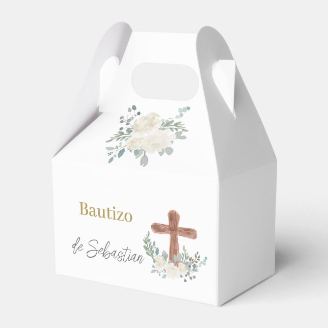 Weiße Blütentaufen Geschenkschachtel (Vorderseite)