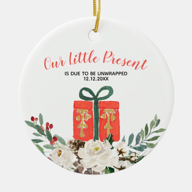 Weiße Blütenweihe Weihnachtsfeiertage Ankündigung  Keramik Ornament (Vorne)