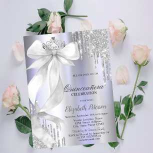 Weiße Bogenkrone Glittertropfen Veilchen Quinceañe Einladung