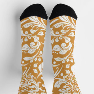 Weiße Bohemische Swirbel-Muster auf Ocker Socken