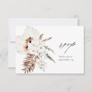 Weiße Boho- & Beige-Blumen mit Essens-RSVP-Karte RSVP Karte