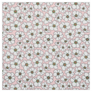 Weiße Boho-Blumen auf Rosa Stoff