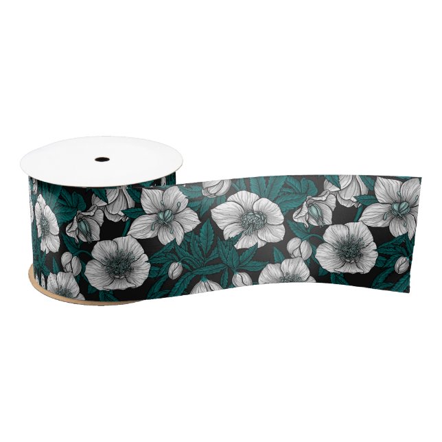 Weiße Bohrer mit blauen Blätter Satinband (Spule)