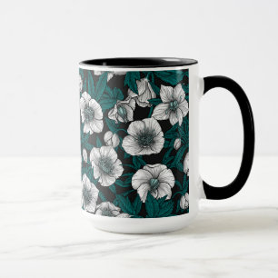 Weiße Bohrer mit blauen Blätter Tasse