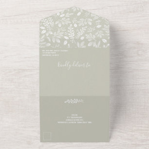 Weiße Botanicals blassgrün keine Umschläge Hochzei All In One Einladung