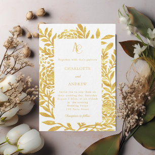 Weiße botanische Monogramm-Luxus-Hochzeit Einladung
