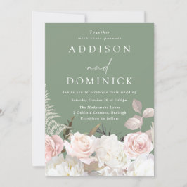 Weiße botanische Rose als Grüne Hochzeit Einladung