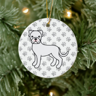 Weiße Boxer-Hund süße Illustration & Pfoten Keramik Ornament