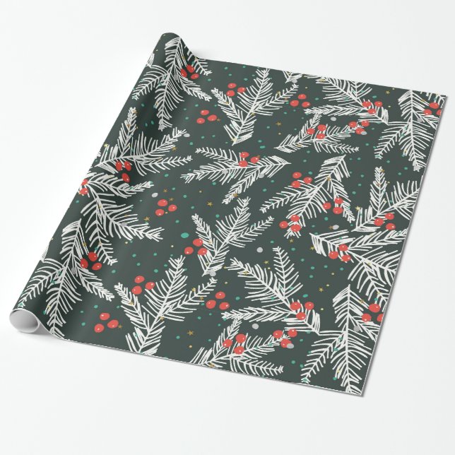 Weiße Brandzweige - Weihnachtsdekoration Geschenkpapier (Ungerollt)
