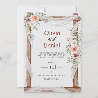 Weiße braune Rustikale Blumenhochzeit Einladung
