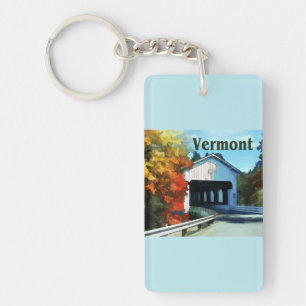 Weiße Brücken-bunter Herbst Vermont Schlüsselanhänger