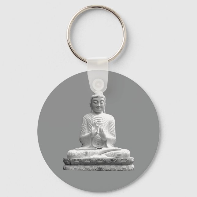 Weiße Buddha-Statue Schlüsselanhänger (Vorderseite)