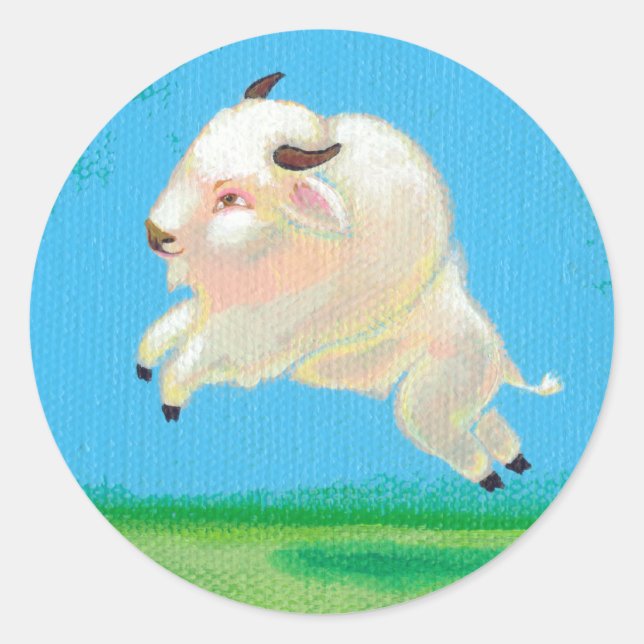 Weiße Büffelkunst Spaß beim Springen von Bisons Runder Aufkleber (Vorderseite)