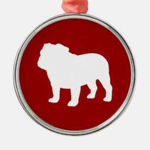 Weiße Bulldoggen-Silhouette auf dem Rot Ornament Aus Metall