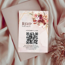 Weiße & Burgunderrote Blumen Gold QR Hochzeits-Ant