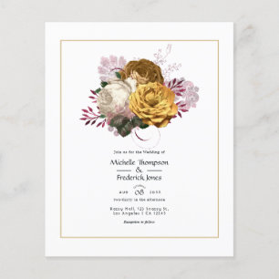 Weiße, burgunderrote und goldene Blumenhochzeit Flyer