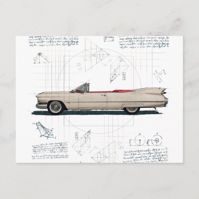 Weiße Cadillac Oldtimer Postkarte (Vorderseite)