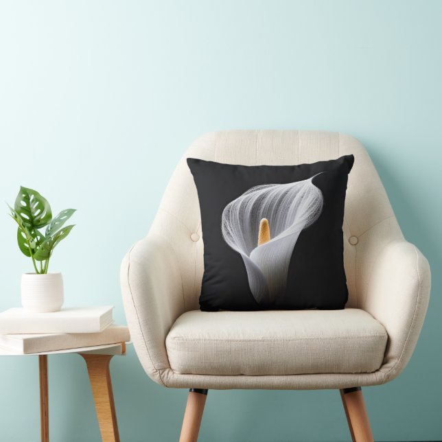 Weiße Calla-Lilie auf schwarz Kissen (Stuhl )