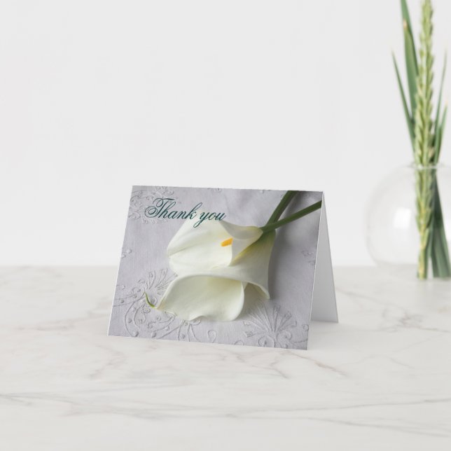 Weiße Calla Lilien auf Leinen danke Karte (Vorderseite)