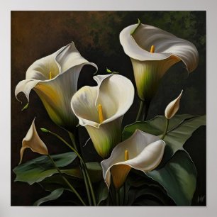 Weiße Calla-Lilien-Lilien-Blumen-Kunst-Druckplakat Poster
