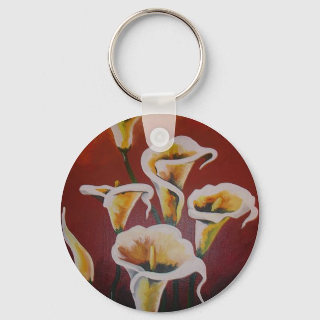 Weiße Calla Lilies künstlerische Schnitt Blume auf Schlüsselanhänger (Vorderseite)