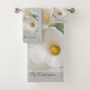 Weiße Calla Lily mit Foliage personalisieren Badhandtuch Set